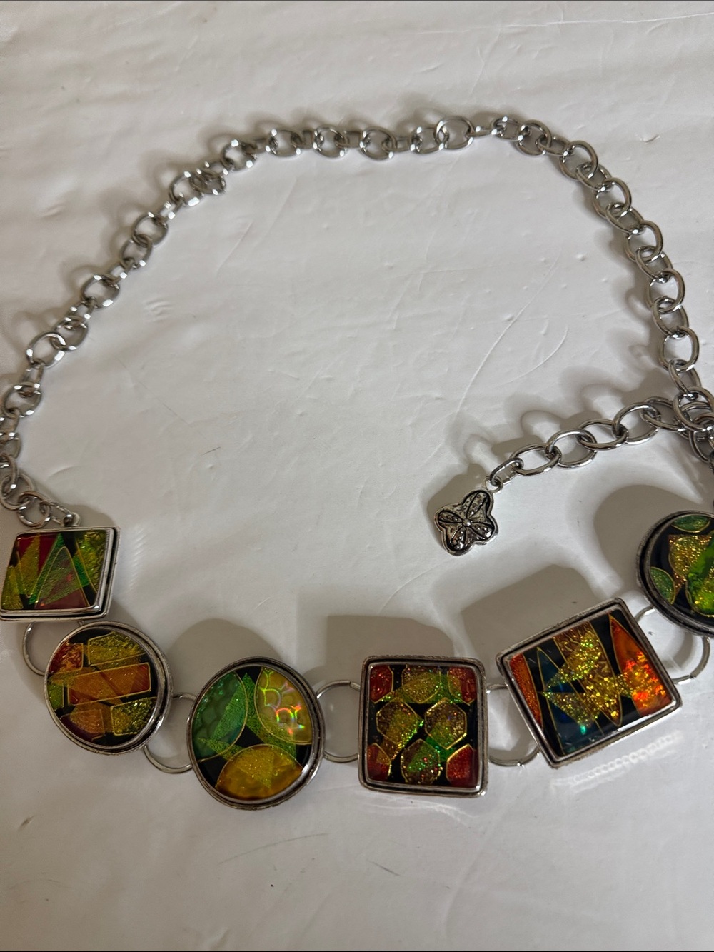 Artisan Green and Gold Mosaic Pendant silver waist belt-